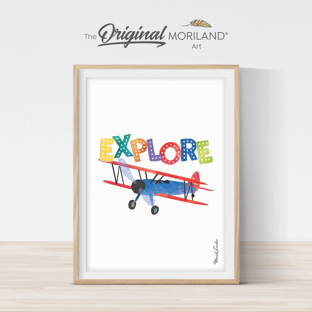EXPLORE Print with Vintage Plane - Printable Art