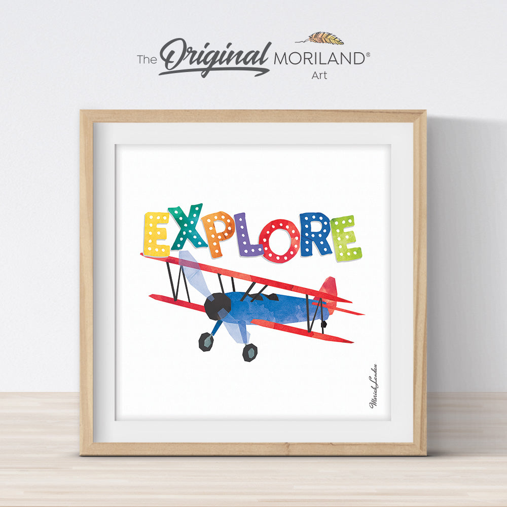 EXPLORE Print with Vintage Plane - Printable Art