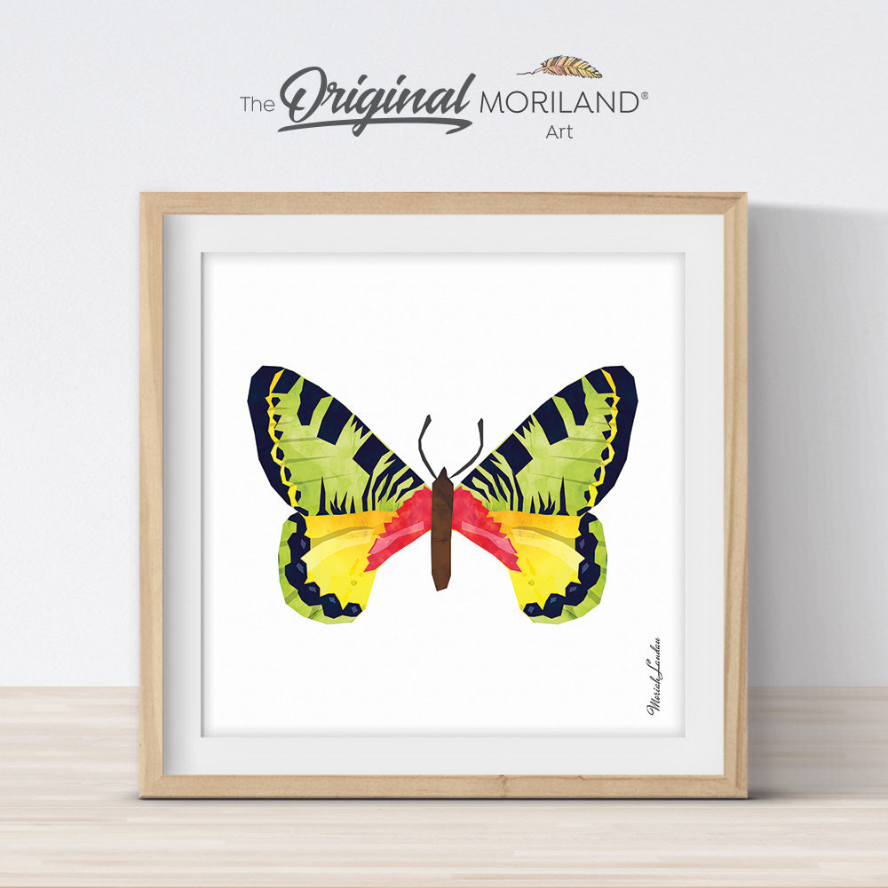 Green-Yellow-Red Butterfly Print - Printable Art