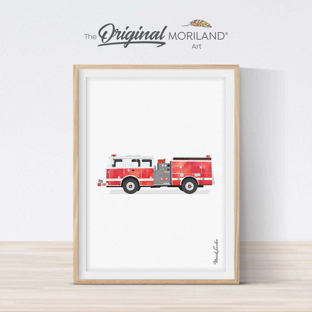 watercolor fire truck fire engine printable art for big boy room by MORILAND