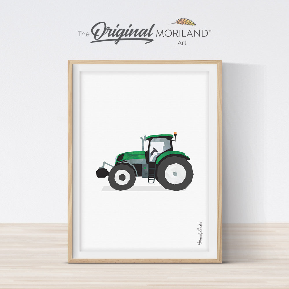 watercolor tractor printable art for toddler boy bedroom decor by MORILAND