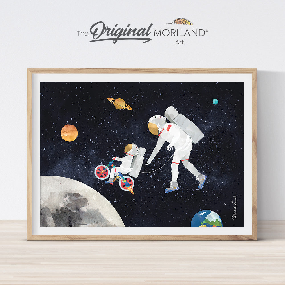 watercolor outer space astronaut wall art