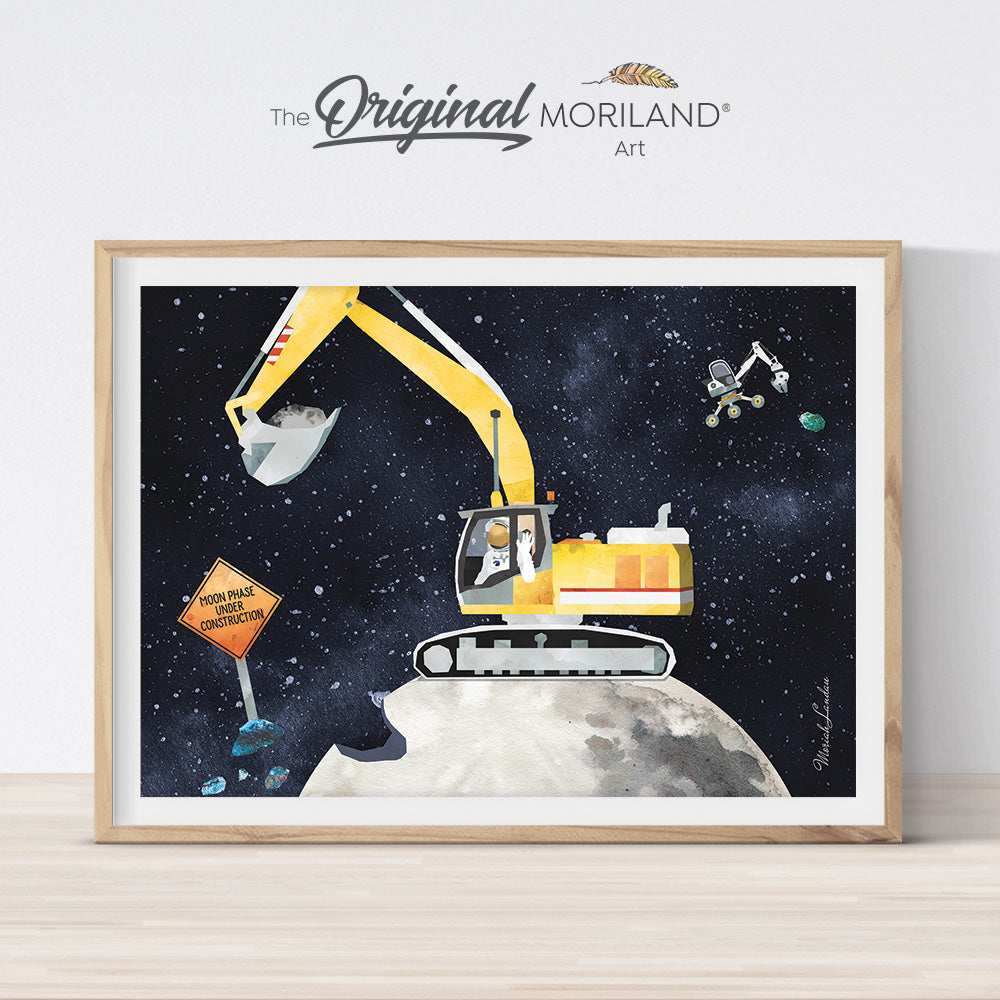 Digger print for boy room decor, watercolor outer space art by MORILAND