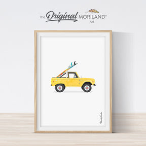 vintage truck with surfboard wall art print for boy bedroom decor by MORILAND