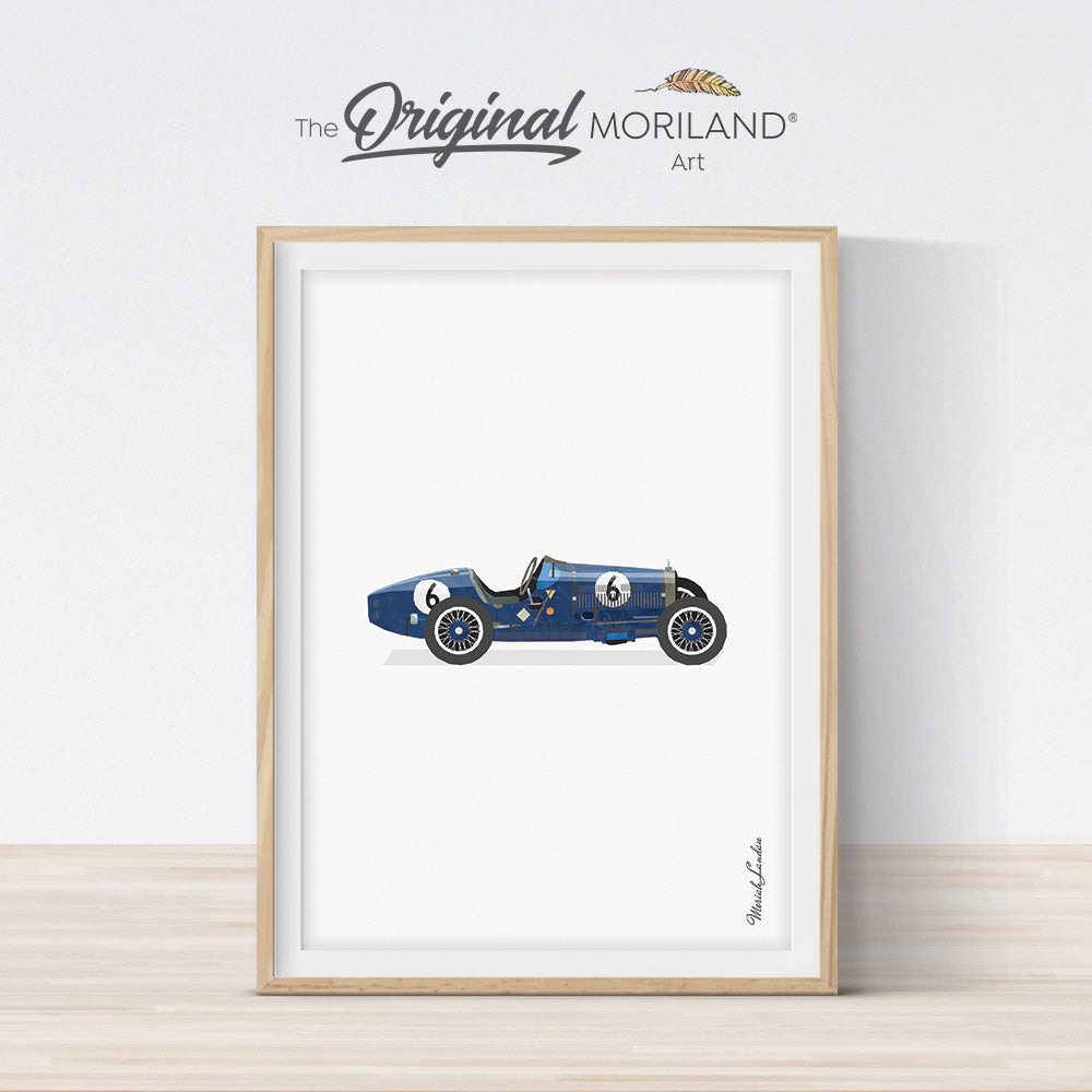 vintage race car wall art print for boy bedroom decor
