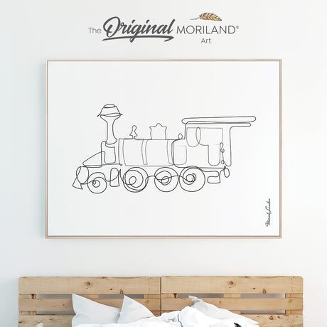 One line art drawing of a train for bedroom minimalist decor by MORILAND