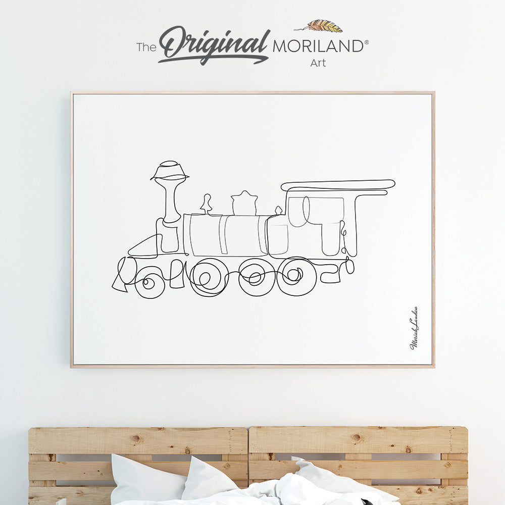 One line art drawing of a train for bedroom minimalist decor by MORILAND