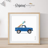 Blue Open Truck with Surfboard Print - Printable Art