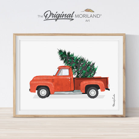 Old Vintage Christmas red truck printable card and decoration 