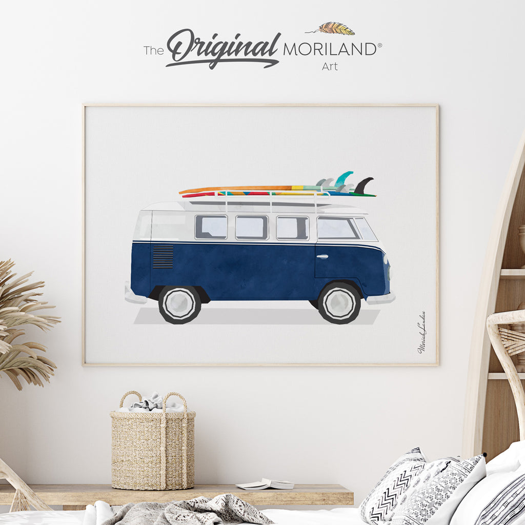 vintage car watercolor drawing wall art poster print for kids room decor by MORILAND 
