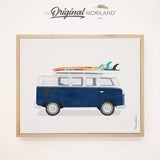 Navy Blue Van with Surfboard - Framed Canvas Print | Van Print, Classic Car Art, Boys Nursery Decor, Vintage Surf Printable, Girl Boy Room Wall Decor, Bus Decor, Surfboard, Surf Decor, Transportation Decor, Vehicle Print, Kids Wall Art by MORILAND