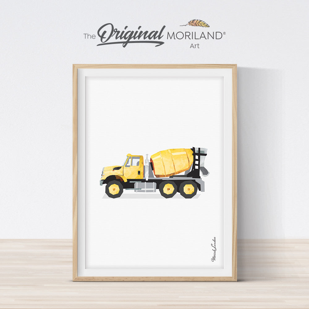 Cement mixer truck wall art print for construction bedroom decor