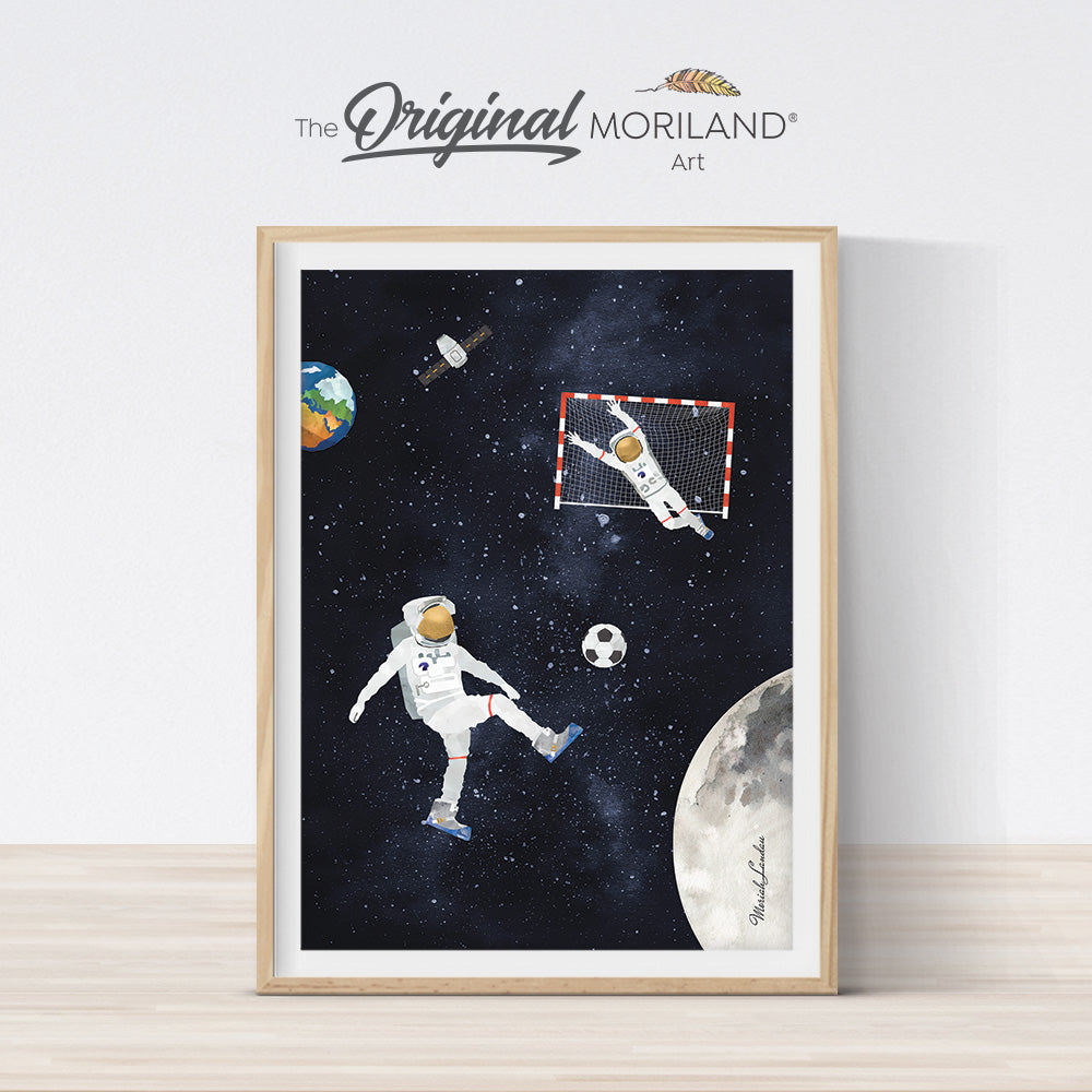 soccer in space fun astronaut art for kids room by MORILAND