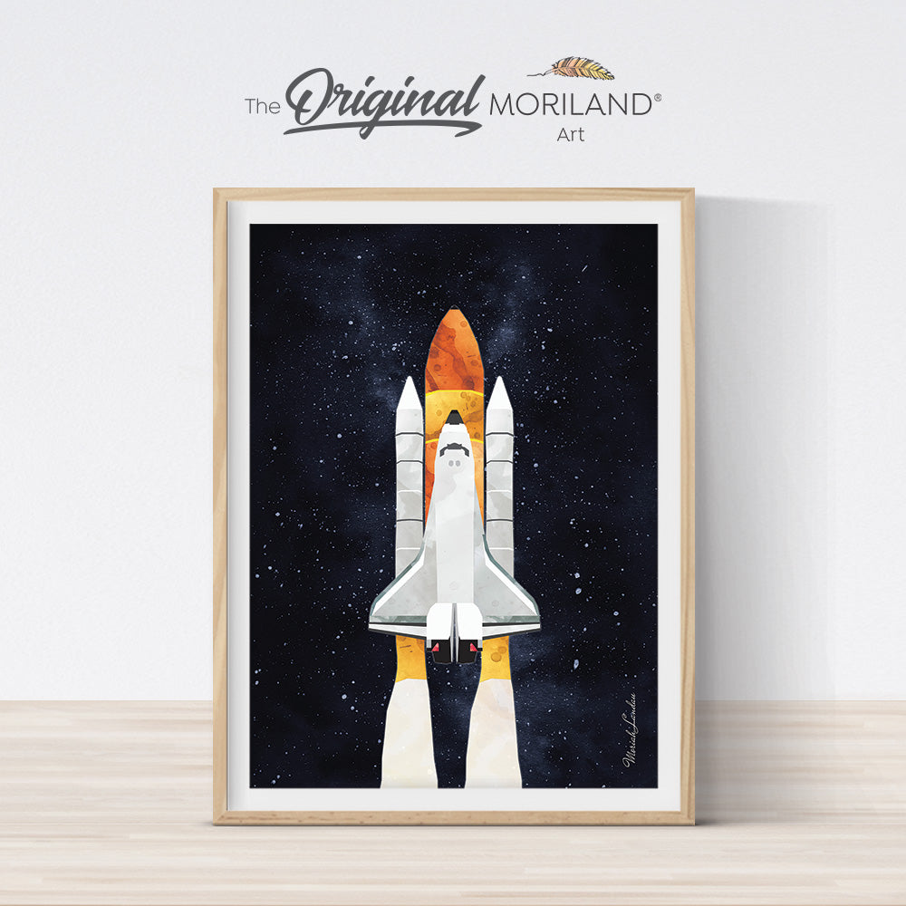 Space Shuttle Print, Vertical Space Shuttle Art, Spaceship, Outer Space Bedroom, Nursery Art, Two the Moon Party Decoration, Solar System Print, Space Wall Decor, Vertical Bedroom Decor, Planet Art, Outer Space Boy Bedroom Print, Galaxy Wall Art, Educational Wall Art, MORILAND Art