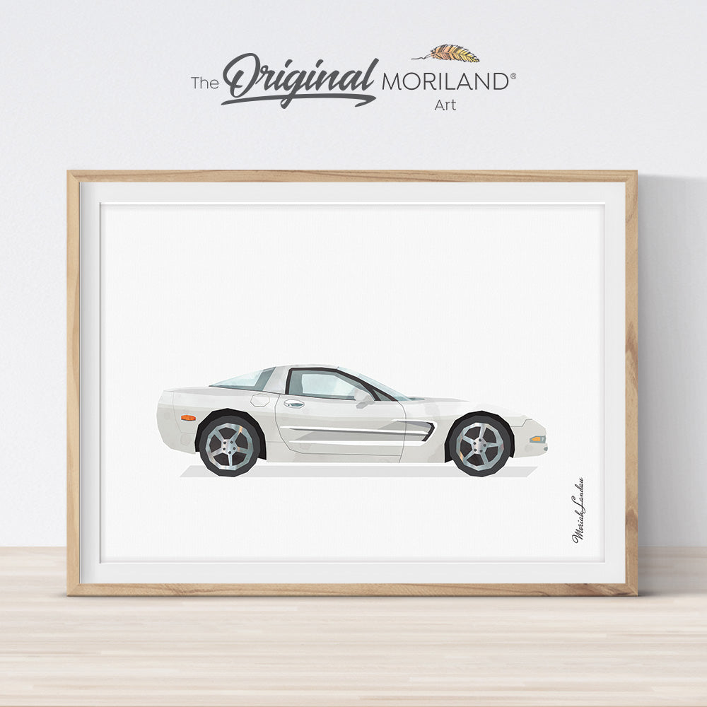 White Classic Sports Car Print - Printable Art, Car Printable, Classic Sports Car, Car Wall Art, Car Decor, Transportation Decor, Gift for Father, Automobile Wall Art, Car Print | by MORILAND