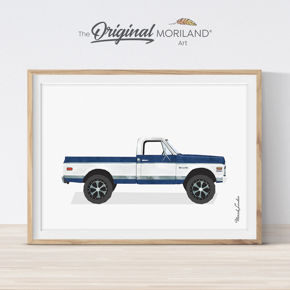 Navy Blue High Classic Pickup Truck Print - Printable Art