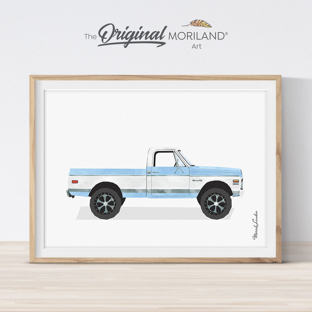 Baby Blue High Classic Pickup Truck Print - Printable Art
