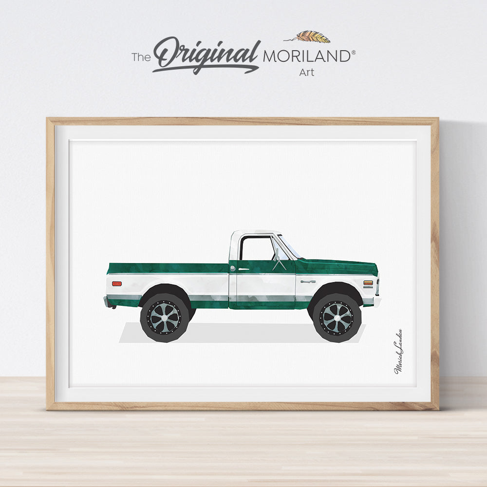Green High Classic Pickup Truck Print - Printable Art