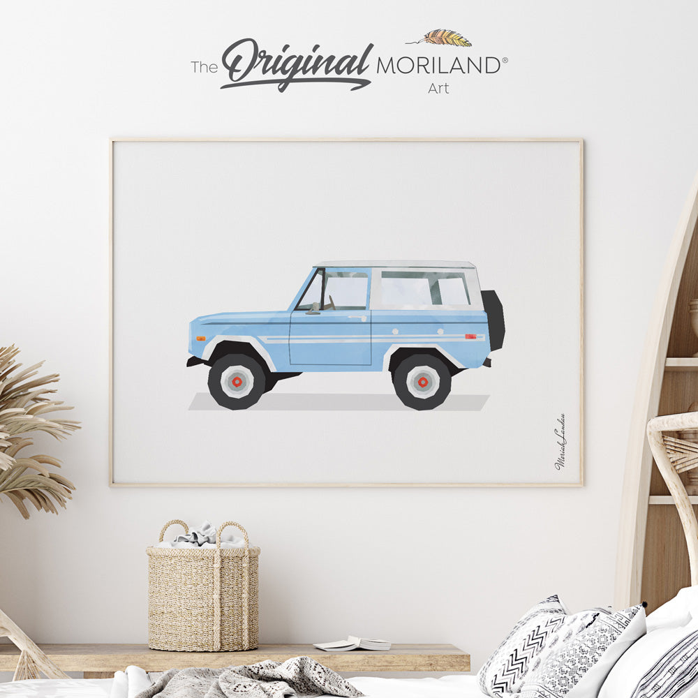 Baby Blue Vintage SUV Fine Art Paper Print, SUV Print, SUV Wall Art, Transportation Wall Art, Classic Car, Girl Room Decor, Watercolor Decor, Boy Nursery Wall Decor, Toddler Room Decor, Car Print, Kids Poster, Big Boy Room Decor by MORILAND