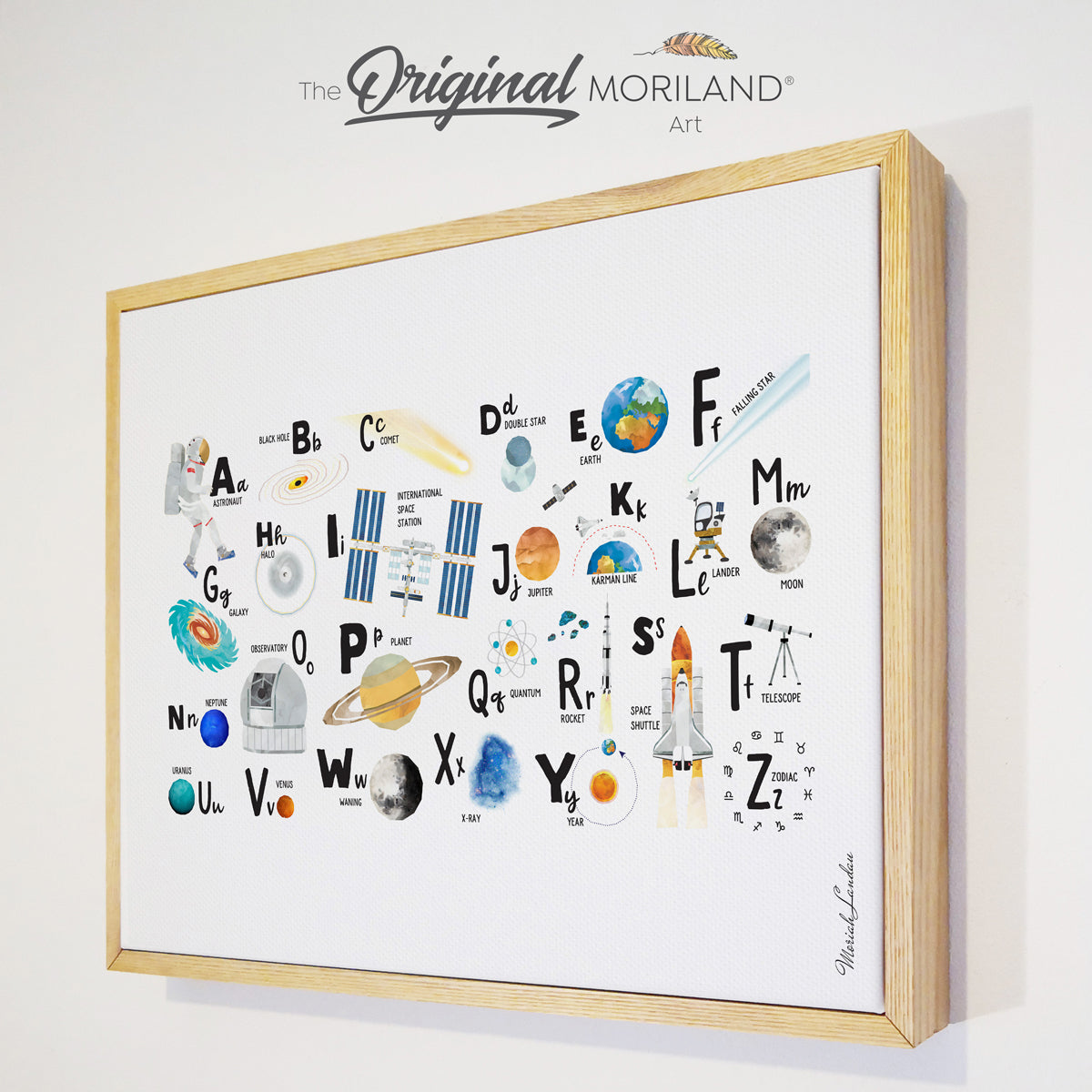 Educational Space Alphabet Print | Horizontal - Framed Canvas Print