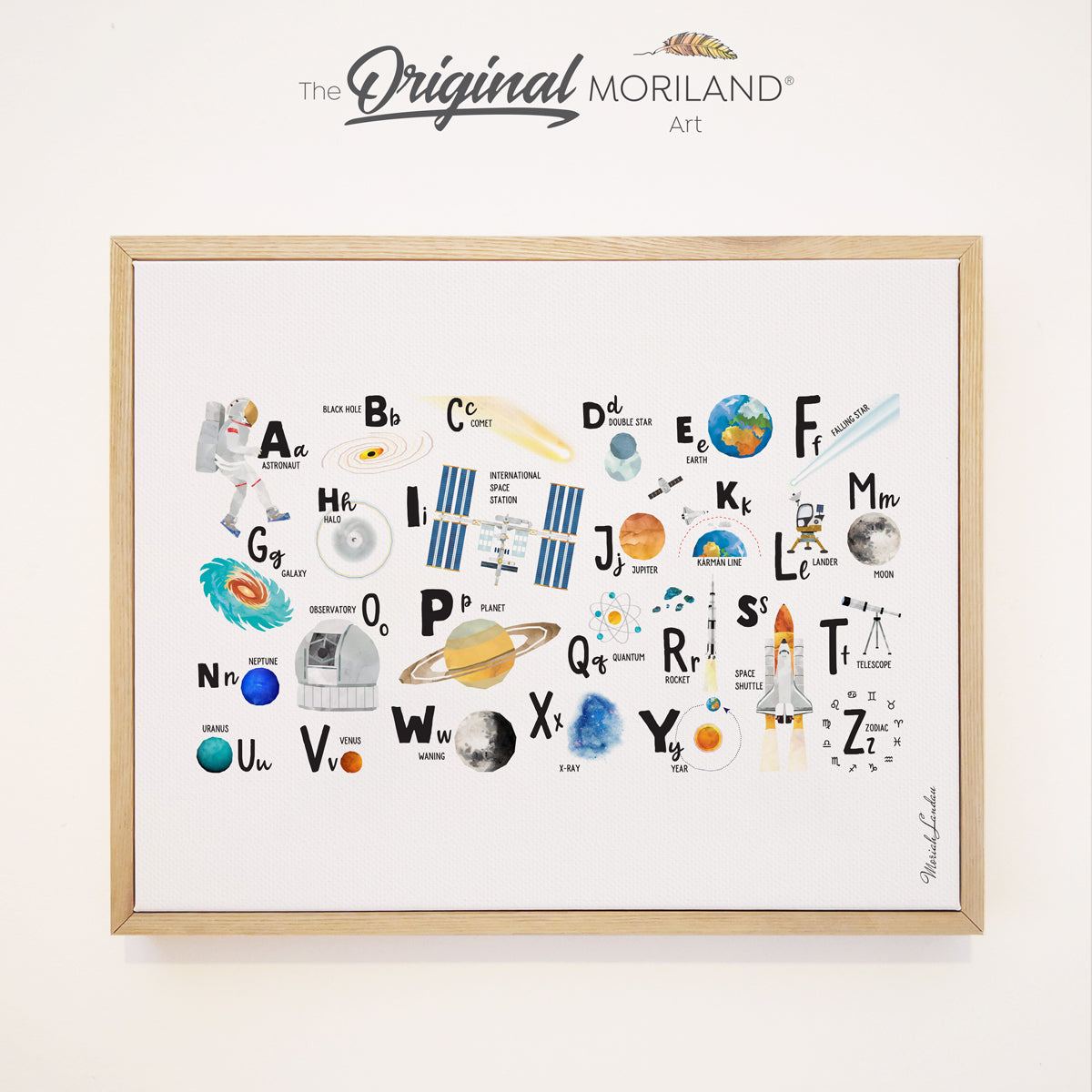 Educational Space Alphabet Print | Horizontal - Framed Canvas Print | Space Alphabet Print, Printable Space Alphabet, ABC Poster, Educational Alphabet Poster, Classroom Decor, Boy Bedroom Wall Art, Preschool Alphabet, Kids Poster by MORILAND