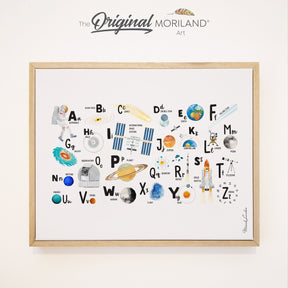 Educational Space Alphabet Print | Horizontal - Framed Canvas Print | Space Alphabet Print, Printable Space Alphabet, ABC Poster, Educational Alphabet Poster, Classroom Decor, Boy Bedroom Wall Art, Preschool Alphabet, Kids Poster by MORILAND