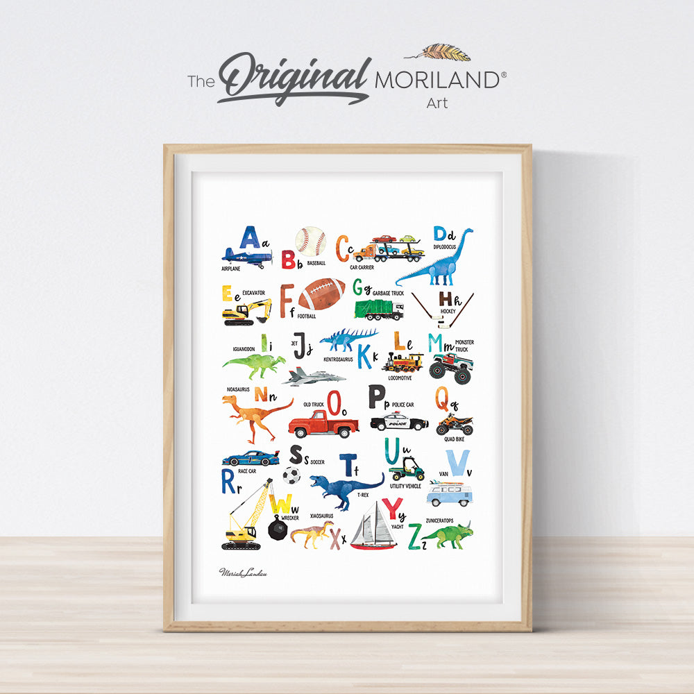 Transportation, Dinosaurs & Sports Alphabet Print Vertical - Printable Art