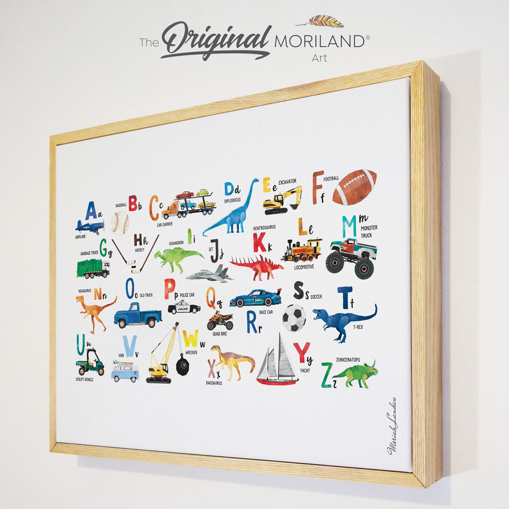 Transportation, Dinosaurs & Sports Alphabet - Framed Canvas Print