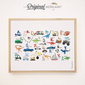 Transportation, Dinosaurs and Sports Alphabet - Framed Canvas Print for kids room