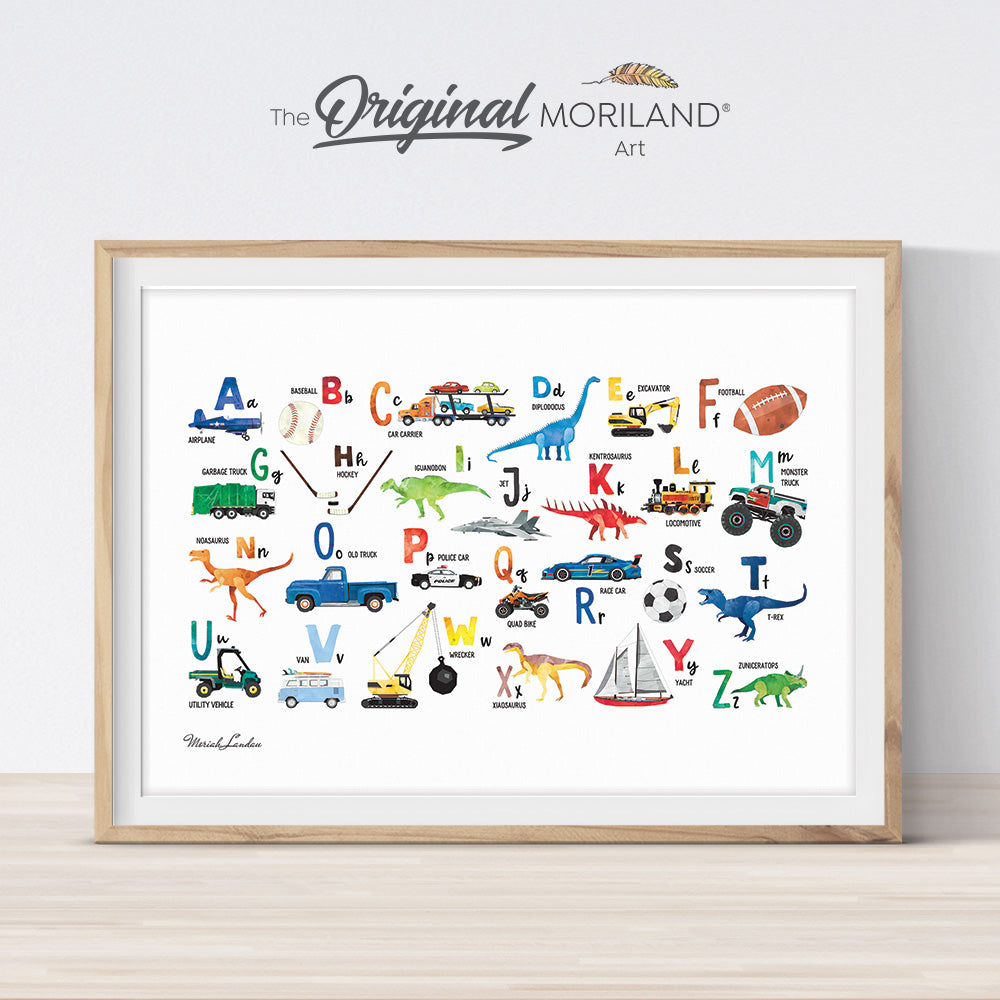 Transportation, Dinosaurs & Sports Alphabet Print Horizontal - Printable Art by MORILAND