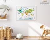 Transportation, Dinosaurs & Animals World Map Print - Printable Art