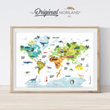 printable watercolor world map poster wall art print for kids room by MORILAND