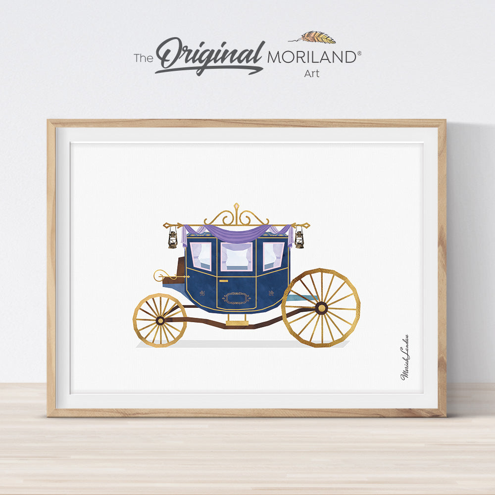 princess carriage watercolor wall art print for girl bedroom decor by MORILAND art