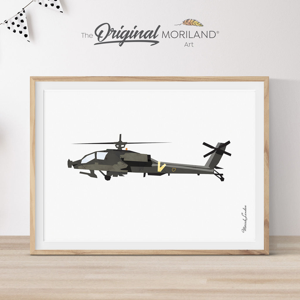 Black Army Attack Helicopter Print - Printable Art