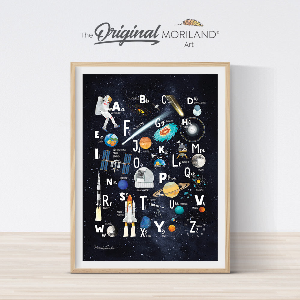 Space Alphabet Print, Vertical Alphabet Poster, Educational Printable ABC Print, Space Wall Art, Boy Room Decor, Space Decor, Solar System Print, Space Wall Decor, Vertical Bedroom Decor, Planet Art, Outer Space Boy Bedroom Print, Galaxy Wall Art, Educational Wall Art, MORILAND Art