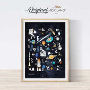 Space Alphabet Print, Vertical Alphabet Poster, Educational Printable ABC Print, Space Wall Art, Boy Room Decor, Space Decor, Solar System Print, Space Wall Decor, Vertical Bedroom Decor, Planet Art, Outer Space Boy Bedroom Print, Galaxy Wall Art, Educational Wall Art, MORILAND Art