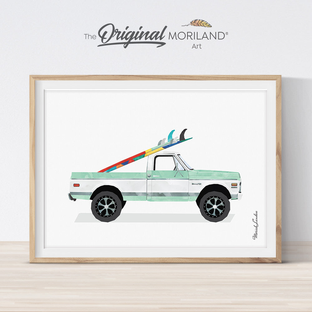 Truck with Surfboards Print, Vintage Car Printable, Surf Art, Transportation Decor, Classic Car Wall Art, Pastel Colors Poster, MORILAND®, Kids Poster by MORILAND