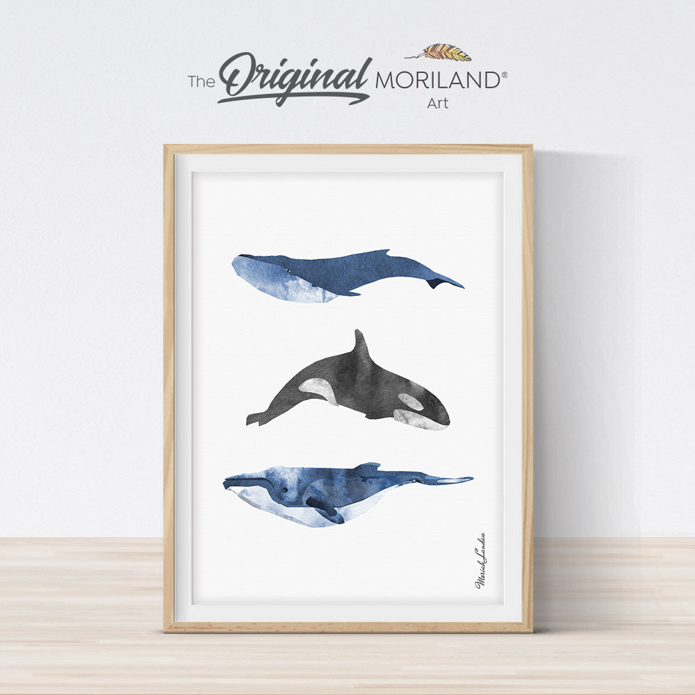 Whales Art Print, Printable Whales Wall Art, Nautical Art, Watercolor Whale, Coastal Bedroom Poster, Humpback Whale, Kids Poster, Watercolor Art by MORILAND