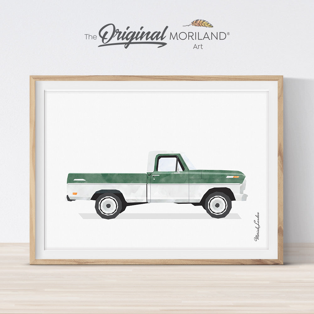 ford f-100 ranger green wall art drawing print for nursery and kids room decor by MORILAND