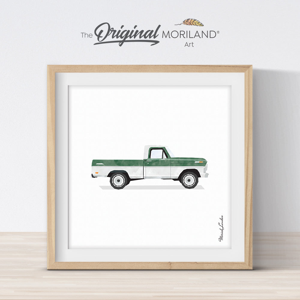 Green & White Vintage Pickup Truck Print - Printable Art