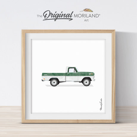 Green & White Vintage Pickup Truck Print - Printable Art