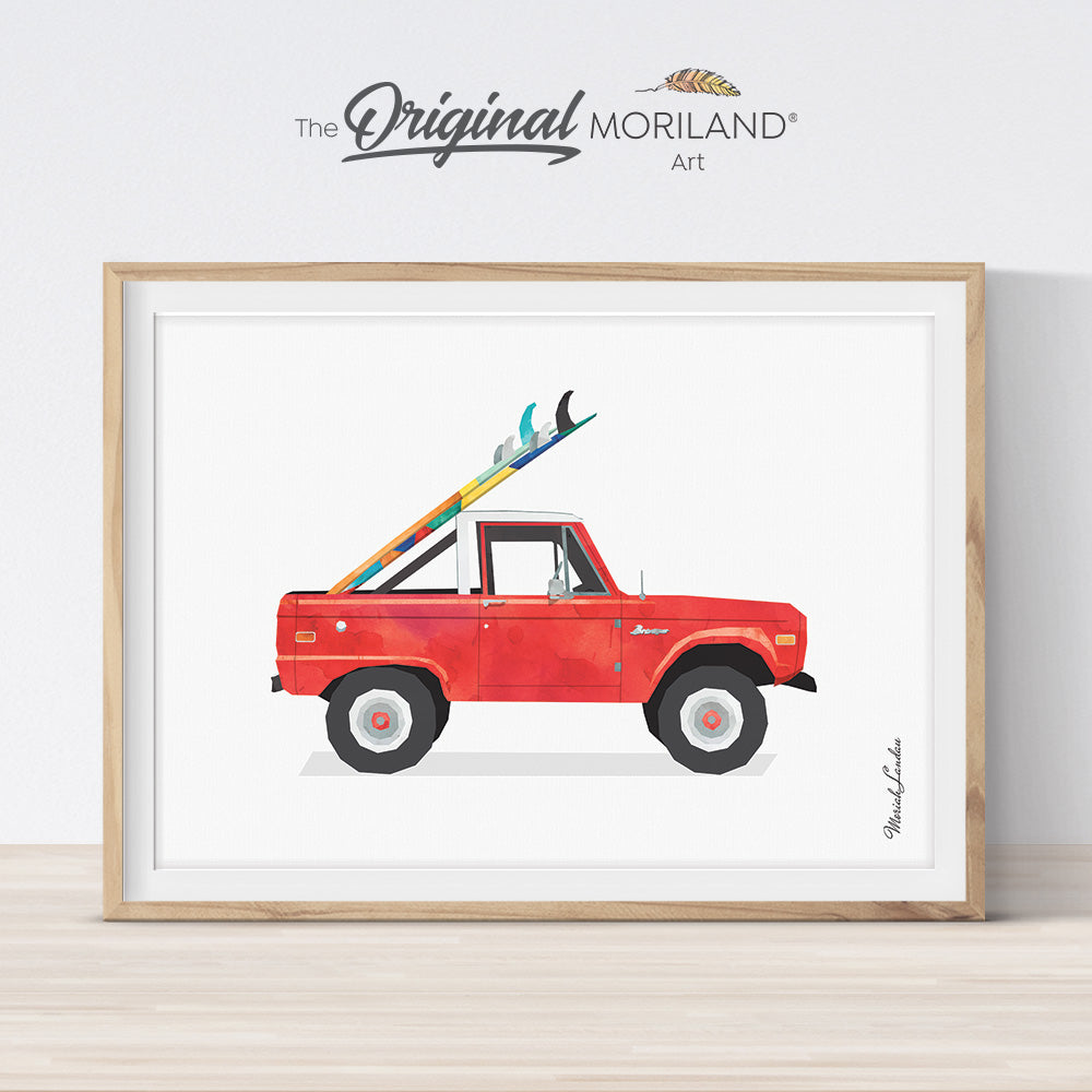 red classic bronco wall art print for bedroom decor by MORILAND