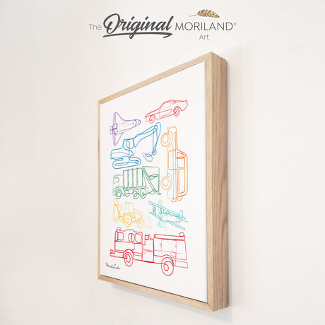 Vehicles - One Line Art Drawing Print | Vertical - Framed Canvas Print