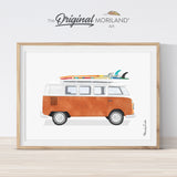 Burnt Orange Van Print, Vintage Surf Printable, Girl Boy Room Wall Art, Surf Art, Surfboard, Transportation Decor, Coastal Art, MORILAND