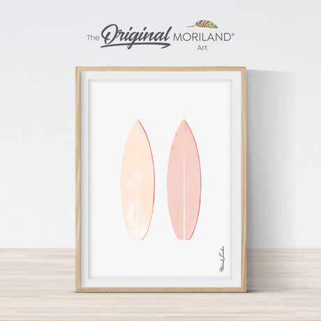 Watercolor pink surfboards art print poster, wall art for girls room nursery