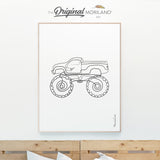 One Line Art Drawing Print, Vertical Monster Truck Print, Transportation Wall Art, Boy Bedroom Print, Printable, Minimalist Nursery Art