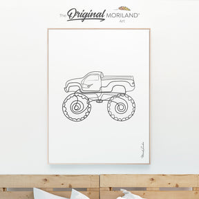One Line Art Drawing Print, Vertical Monster Truck Print, Transportation Wall Art, Boy Bedroom Print, Printable, Minimalist Nursery Art