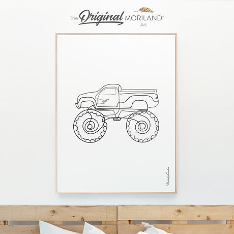 One Line Art Drawing Print, Vertical Monster Truck Print, Transportation Wall Art, Boy Bedroom Print, Printable, Minimalist Nursery Art