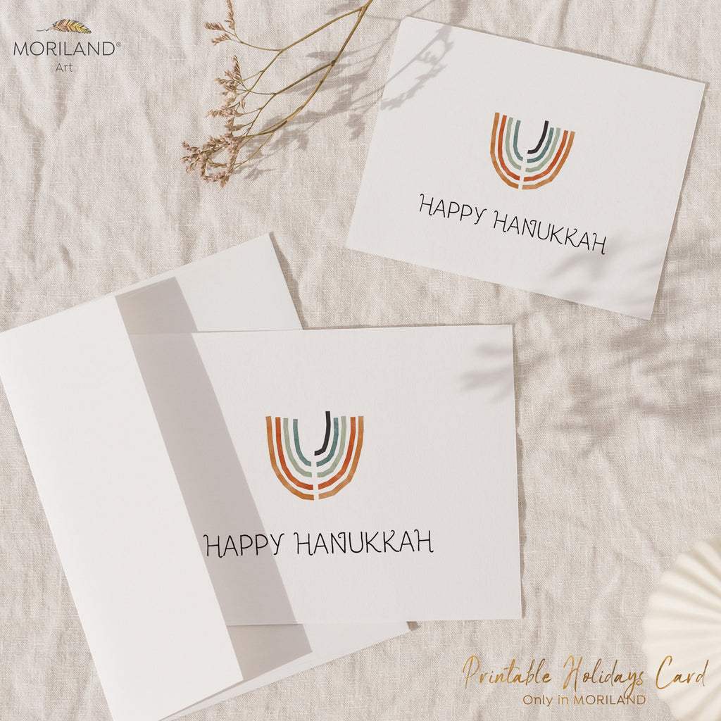 Printable Happy Hanukkah Card with Menorah Artwork by MORILAND