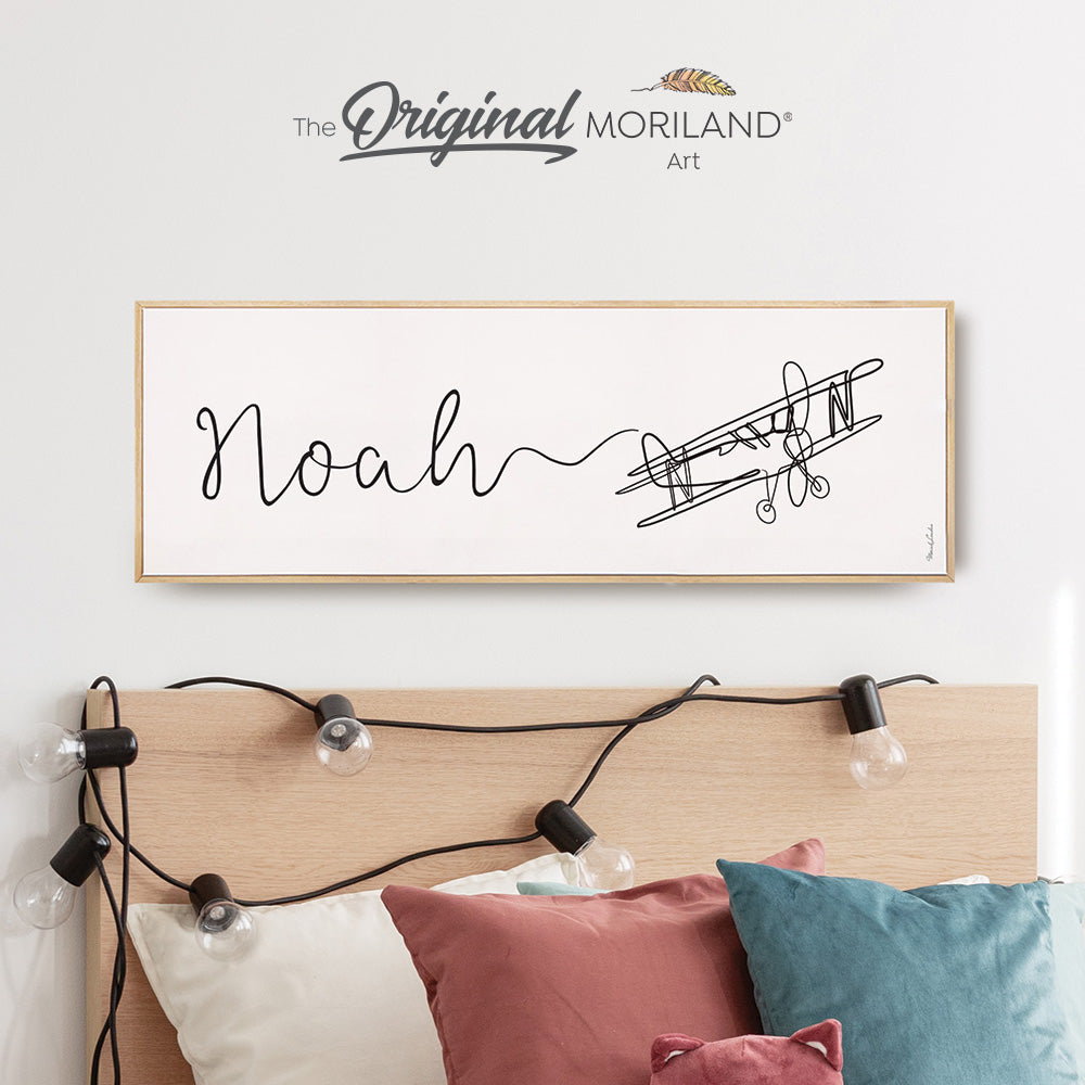 Custom Name One Line Drawing with Airplane - Printable Art